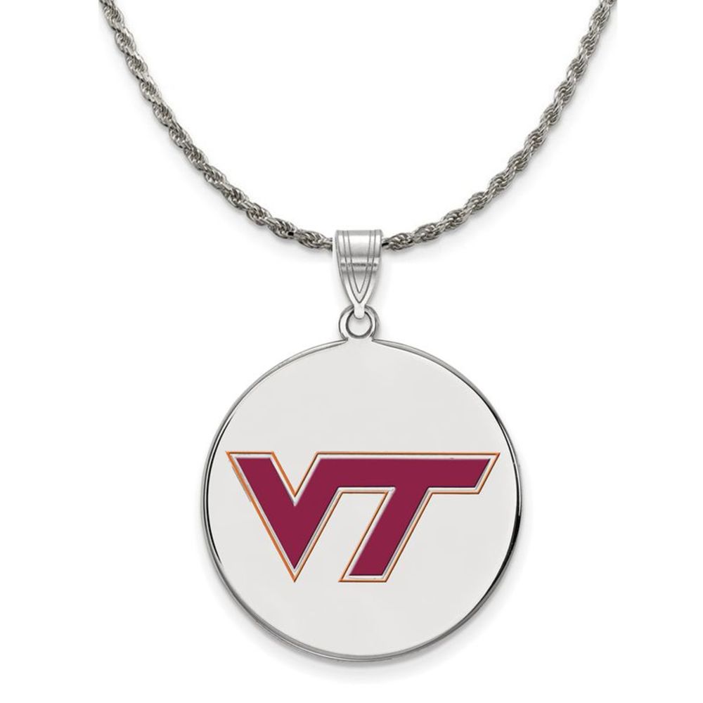 Sterling Silver Virginia Tech Large Enamel Disc Necklace - 26 Inch